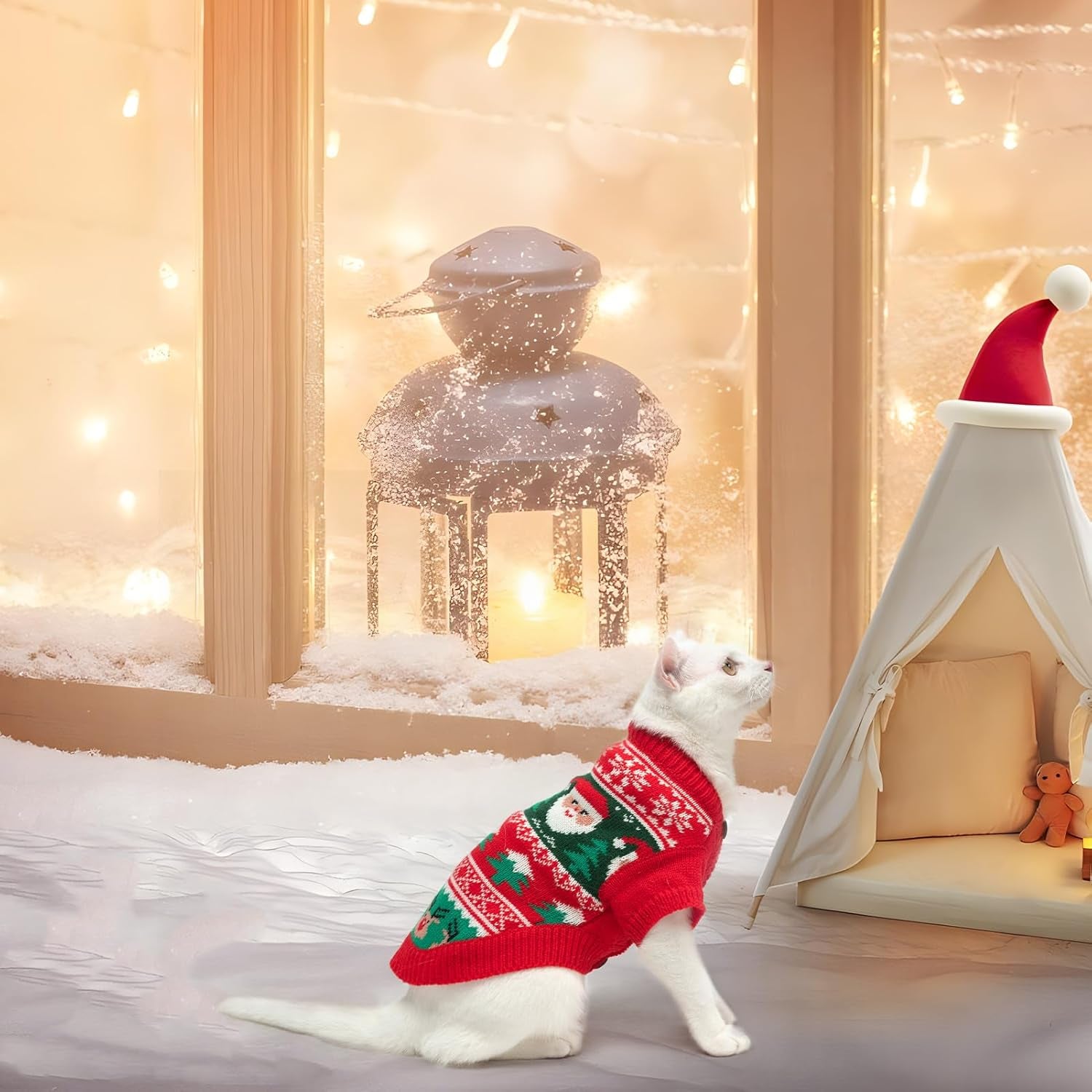 Christmas Sweater - Stylish Knitted Outfit for Cats, Soft Clothes, Knitwear Xmas Sweater with Sleeve, Warm Apparel for Kittens and All Cats, Medium