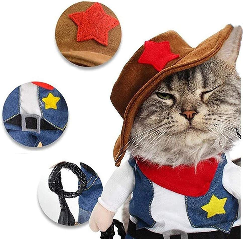 Cowboy Dog Costume with Hat - Cat & Small Dog Clothes - Blue (X-Small)