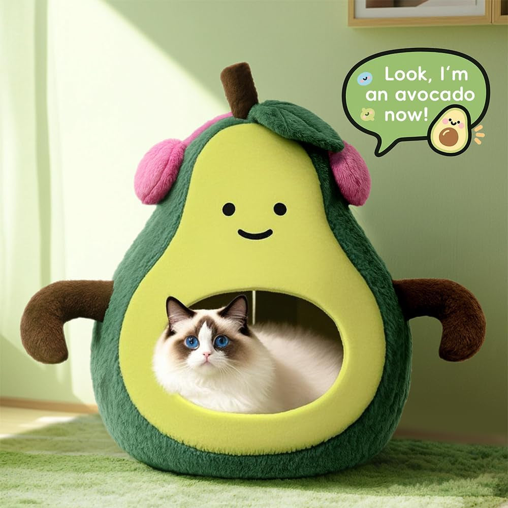 The Avo-Cuddle Cave - Cute Cat Beds for Indoor Cats- Soft Washable Pet Beds - Funny Avocado Cat Cave