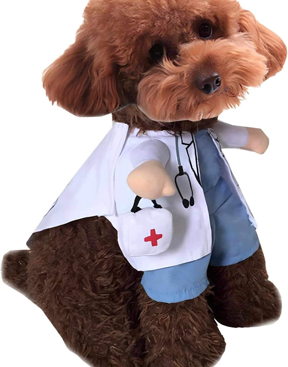 Dog Cat Doctor Costume Pet Doctor Clothing Halloween Jeans Outfit Apparel (XS)