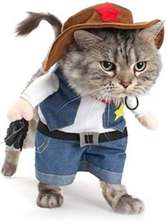 Cowboy Dog Costume with Hat - Cat & Small Dog Clothes - Blue (X-Small)