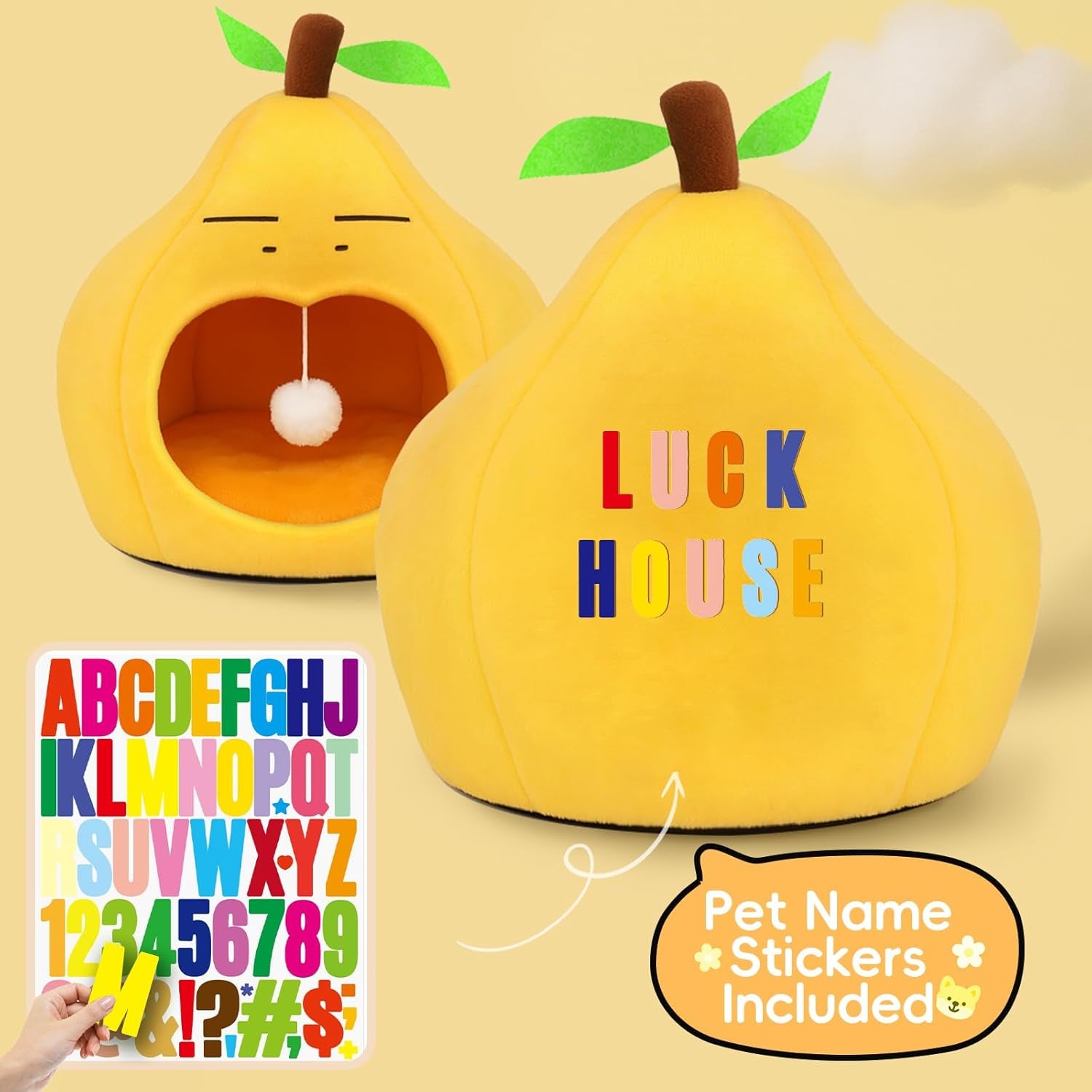 The Purrfect Pear Hideaway - Cute Cat Beds for Indoor Cats -Soft Washable Pet Bed - Funny Pear Cat Cave