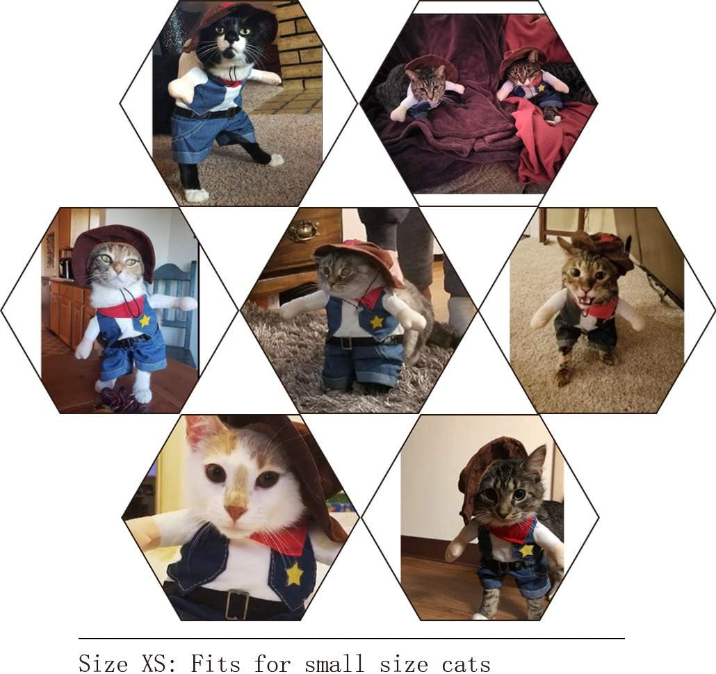 Cowboy Dog Costume with Hat - Cat & Small Dog Clothes - Blue (X-Small)