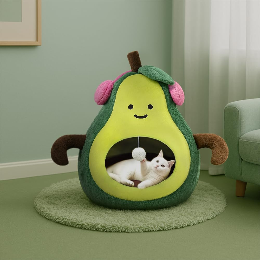 The Avo-Cuddle Cave - Cute Cat Beds for Indoor Cats- Soft Washable Pet Beds - Funny Avocado Cat Cave