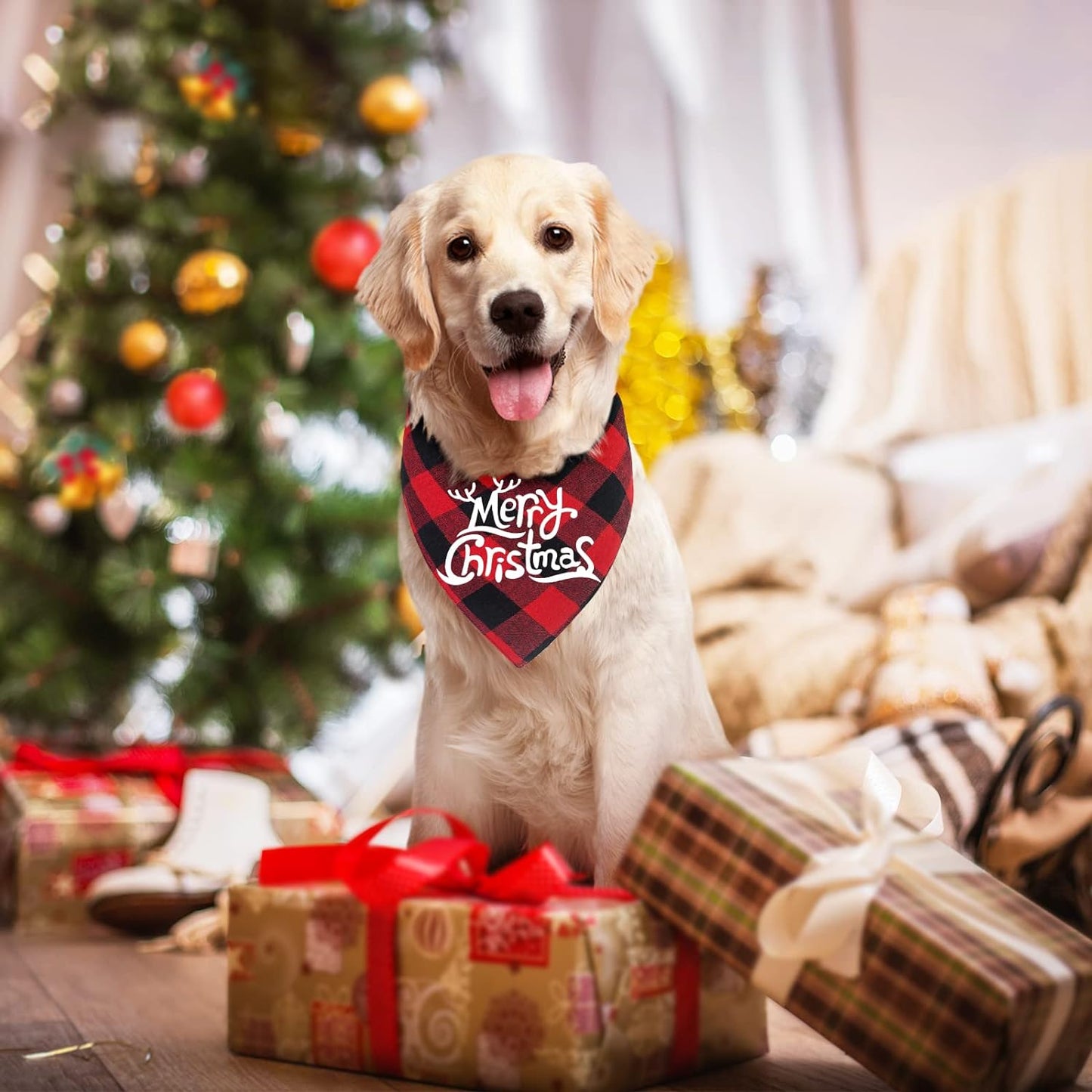 Merry & Bright Bandana Duo - 2 Pack Dog Bandanas Christmas Classic Buffalo Plaid Dog Bandana