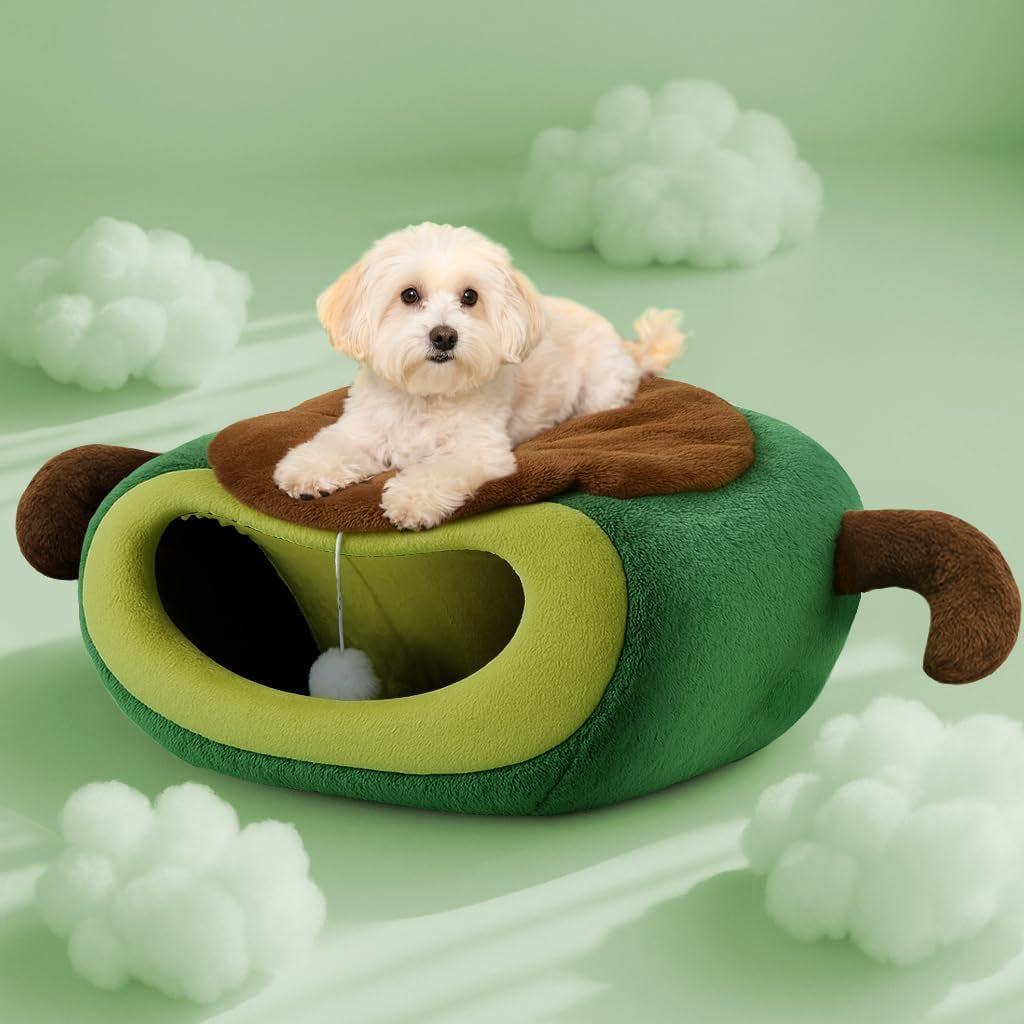 The Avo-Cuddle Cave - Cute Cat Beds for Indoor Cats- Soft Washable Pet Beds - Funny Avocado Cat Cave