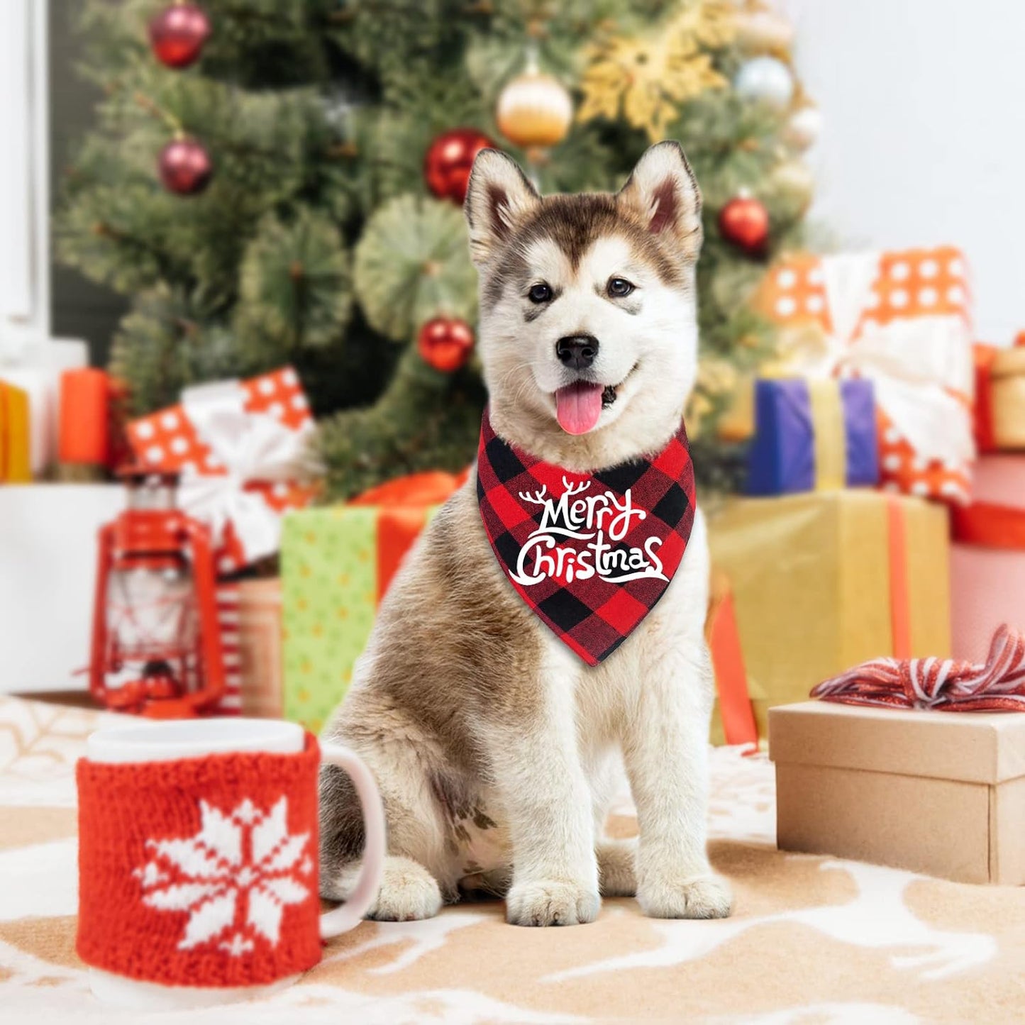 Merry & Bright Bandana Duo - 2 Pack Dog Bandanas Christmas Classic Buffalo Plaid Dog Bandana