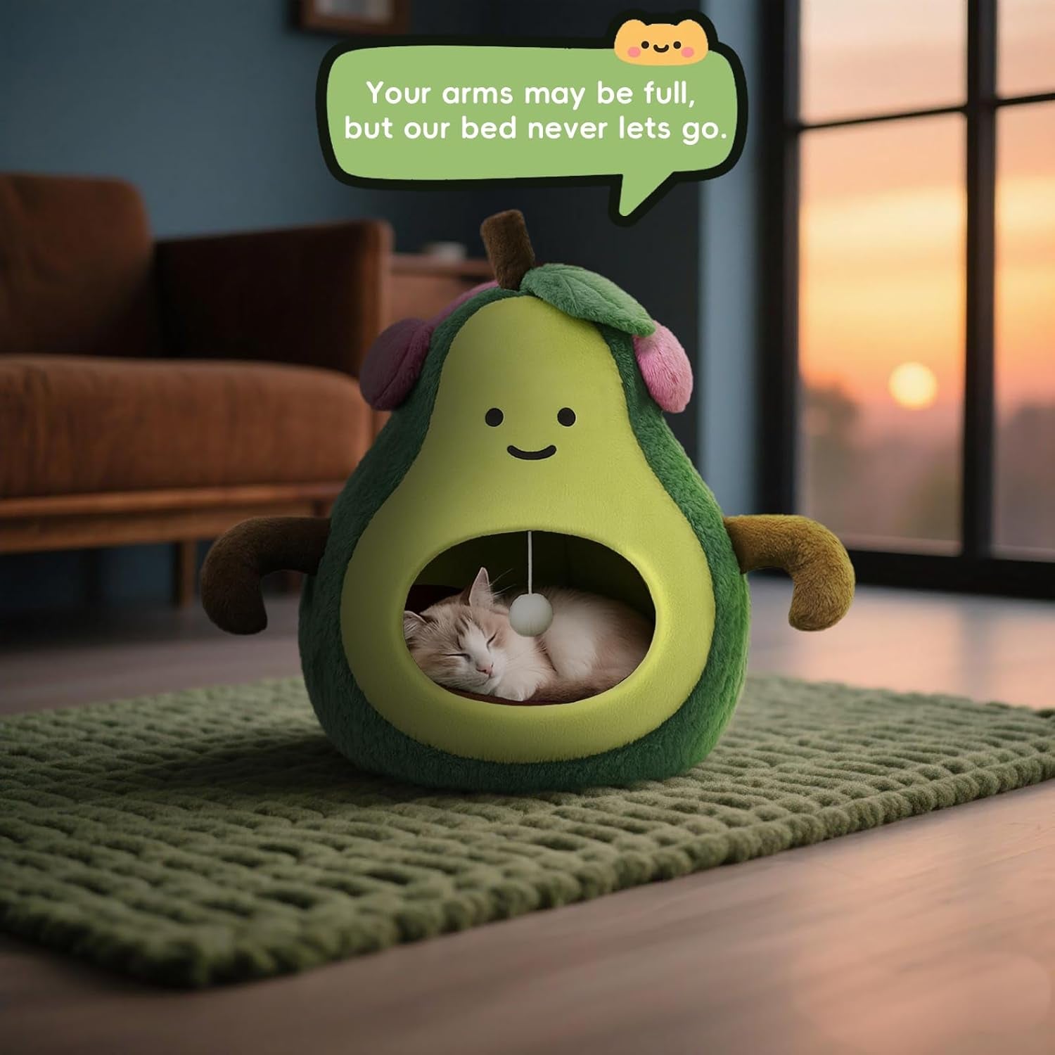 The Avo-Cuddle Cave - Cute Cat Beds for Indoor Cats- Soft Washable Pet Beds - Funny Avocado Cat Cave