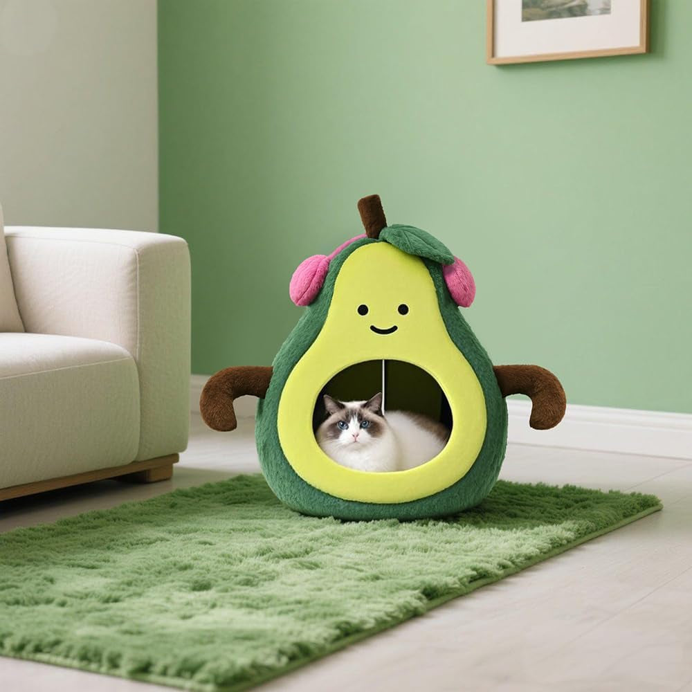 The Avo-Cuddle Cave - Cute Cat Beds for Indoor Cats- Soft Washable Pet Beds - Funny Avocado Cat Cave