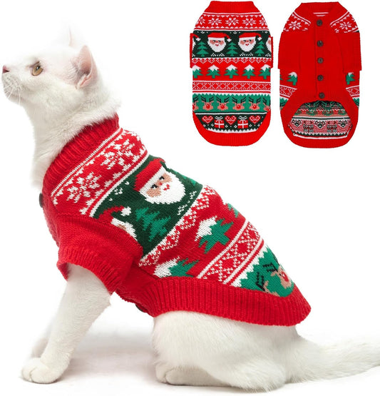 Christmas Sweater - Stylish Knitted Outfit for Cats, Soft Clothes, Knitwear Xmas Sweater with Sleeve, Warm Apparel for Kittens and All Cats, Medium