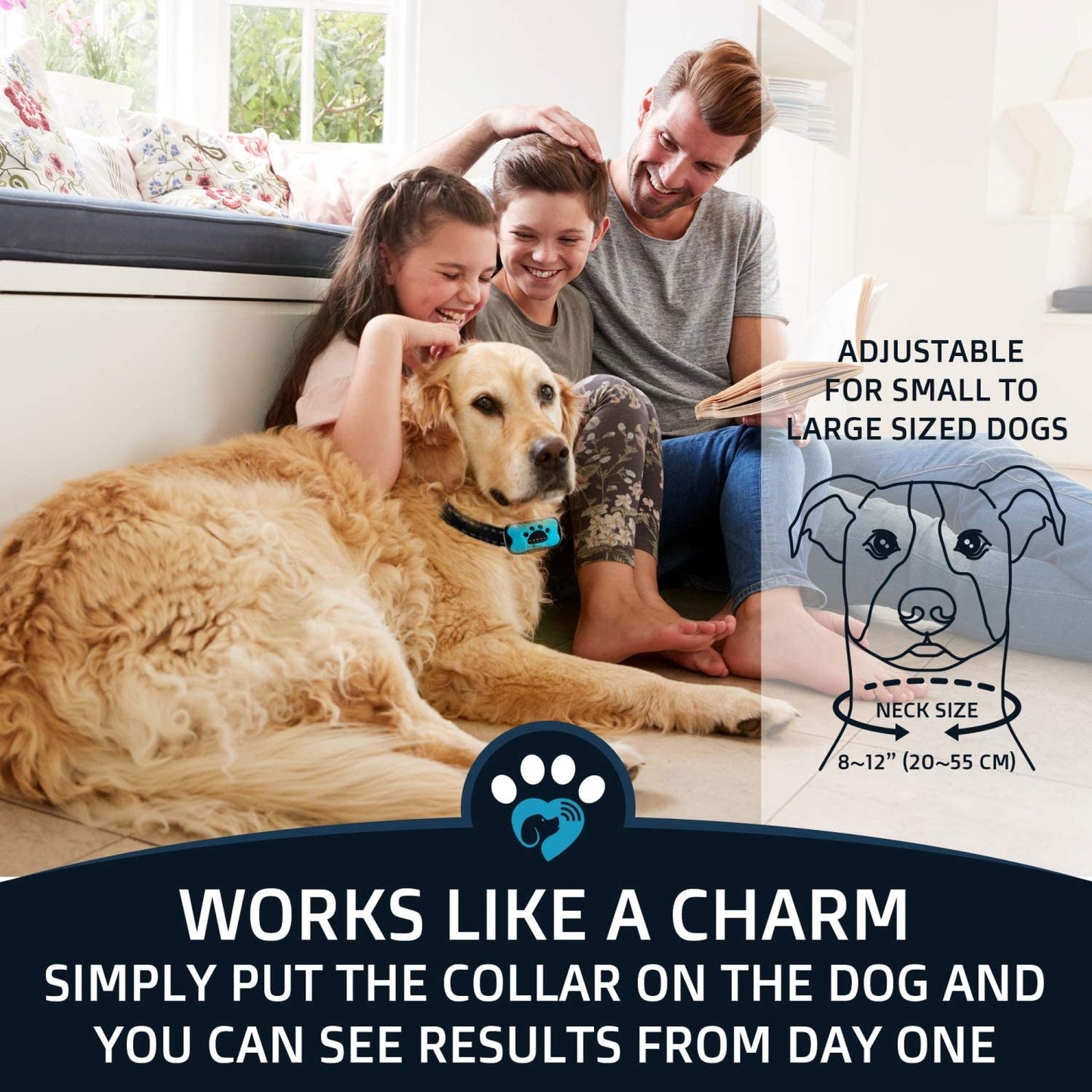 Anti Bark Collar - No Shock Training Dog Collar - Humane with Vibration and Sound Barking Collar for Small Medium Large Dogs 5-100Lbs - 2 Pack Blue Orange (Battery)