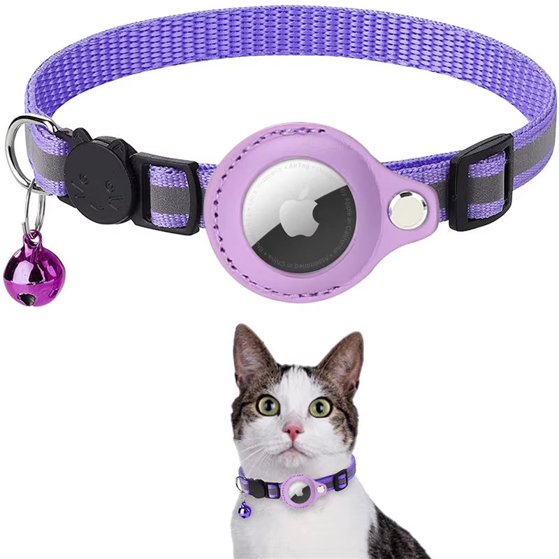 Reflective cat collar with AirTag holder and breakaway safety design for curious cats
in purple
