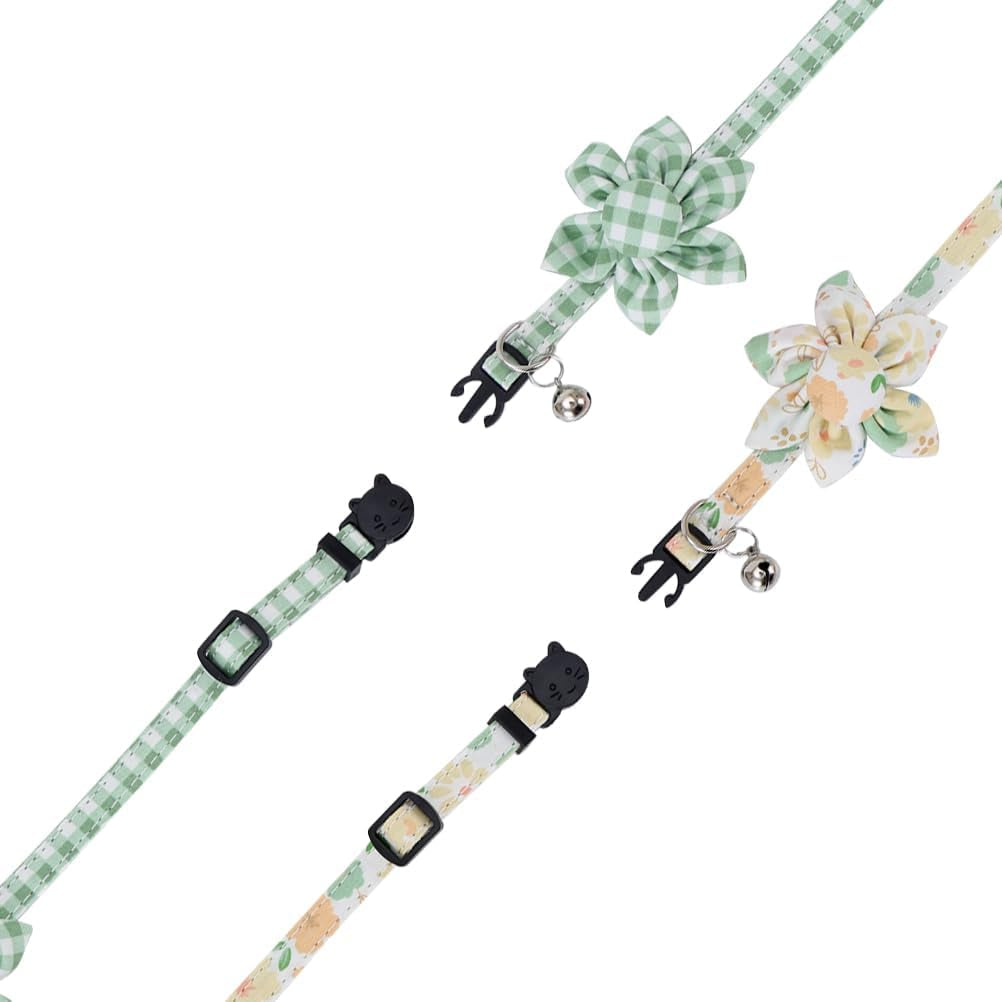 Cat Collar Breakaway with Cute Sunflower and Bell Plaid Flower for Kitty Adjustable Safety