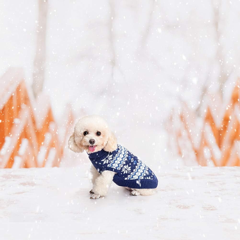 Cable Knit Dog Sweater Turtleneck, Cold Weather Pullover Classic Knitwear, Snowflake Pattern Thick Warm Winter Pet Clothes, Dog Christmas Sweater for Small Medium Large Dogs Cats,Navy Blue SM