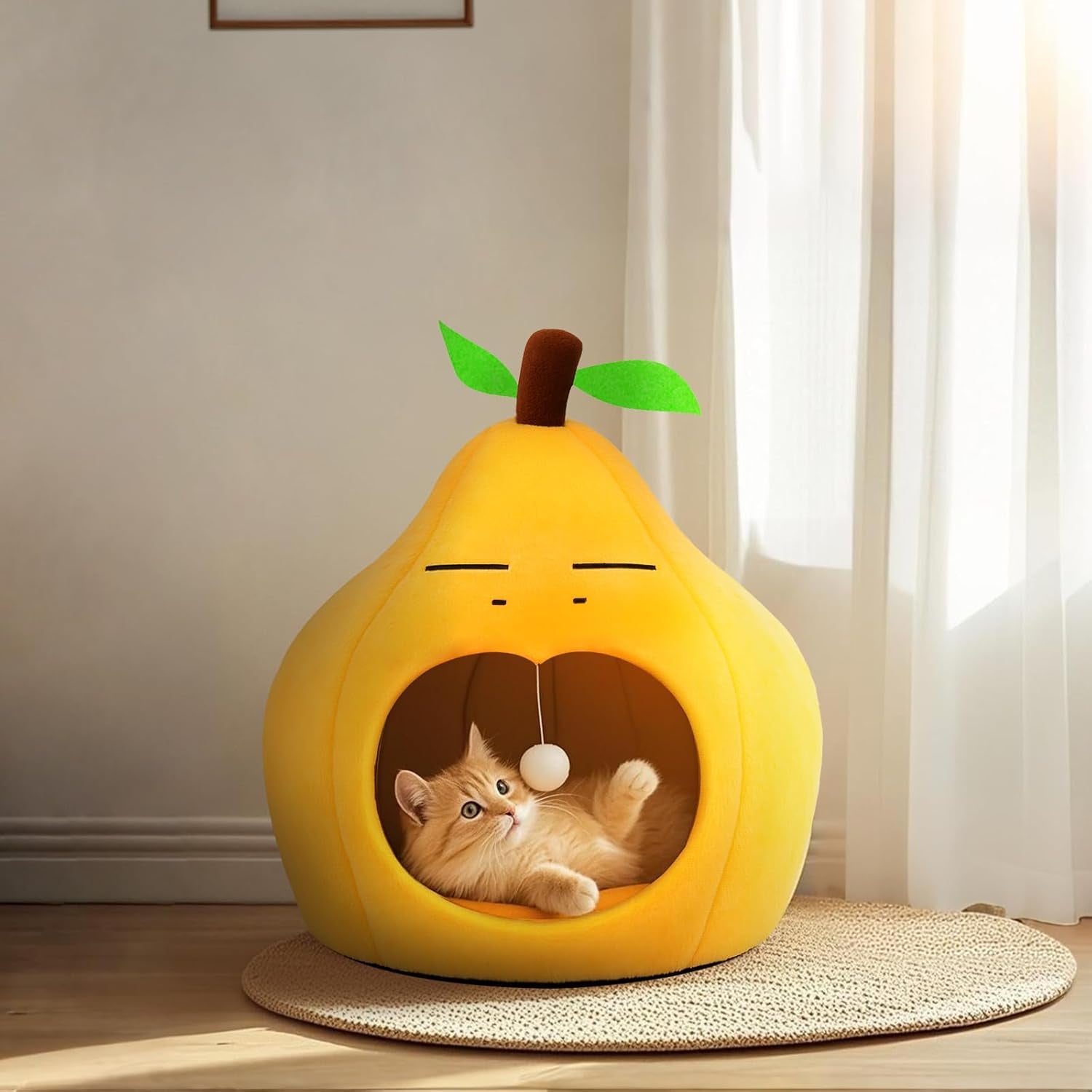The Purrfect Pear Hideaway - Cute Cat Beds for Indoor Cats -Soft Washable Pet Bed - Funny Pear Cat Cave