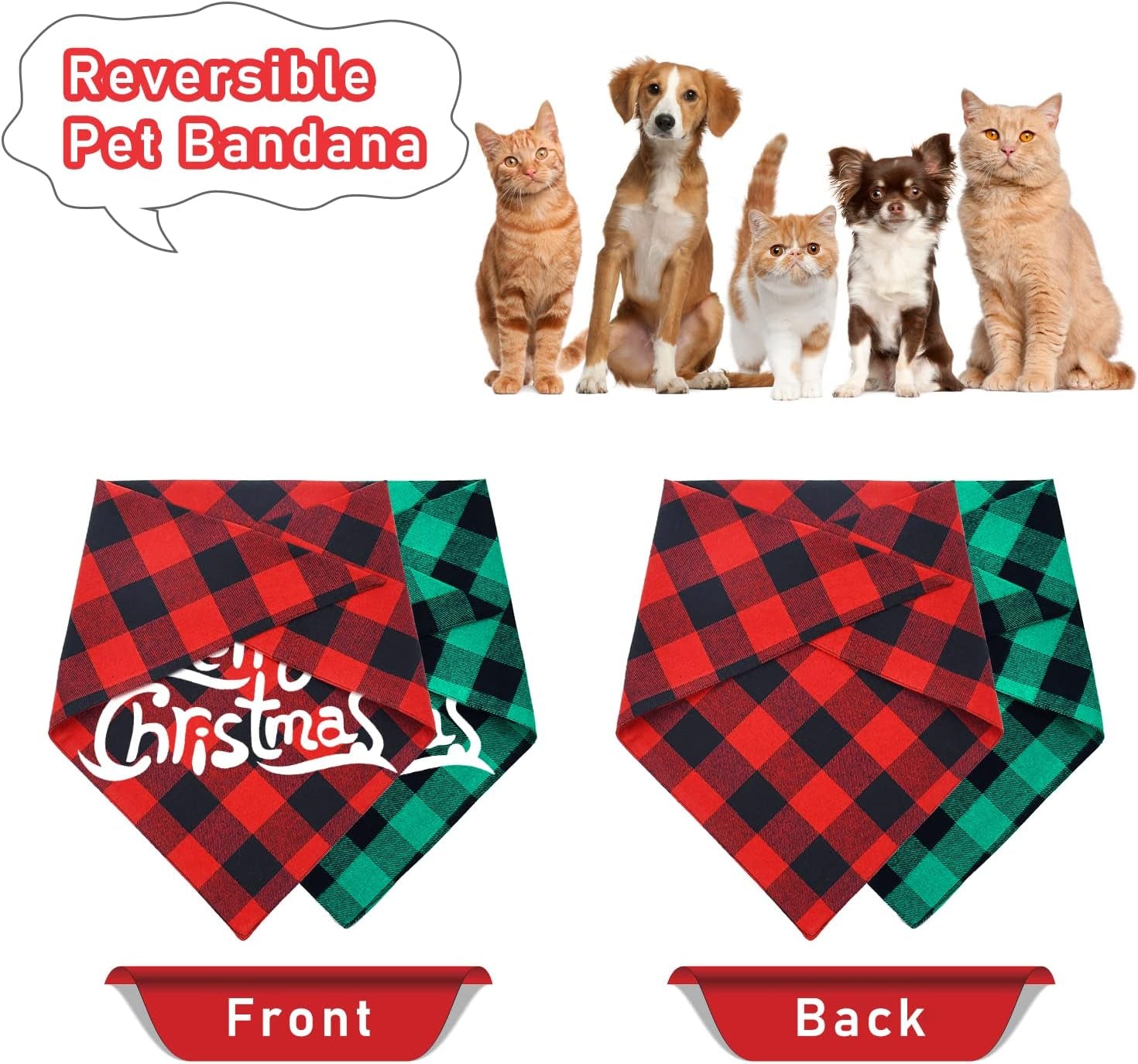 Merry & Bright Bandana Duo - 2 Pack Dog Bandanas Christmas Classic Buffalo Plaid Dog Bandana