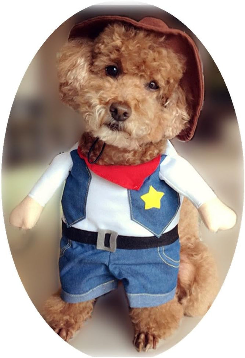 Cowboy Dog Costume with Hat - Cat & Small Dog Clothes - Blue (X-Small)