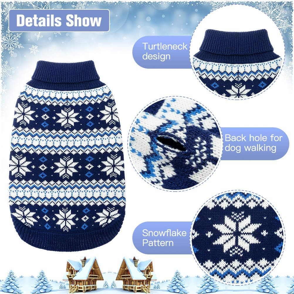 Cable Knit Dog Sweater Turtleneck, Cold Weather Pullover Classic Knitwear, Snowflake Pattern Thick Warm Winter Pet Clothes, Dog Christmas Sweater for Small Medium Large Dogs Cats,Navy Blue SM