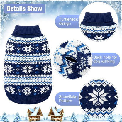 Cable Knit Dog Sweater Turtleneck, Cold Weather Pullover Classic Knitwear, Snowflake Pattern Thick Warm Winter Pet Clothes, Dog Christmas Sweater for Small Medium Large Dogs Cats,Navy Blue SM