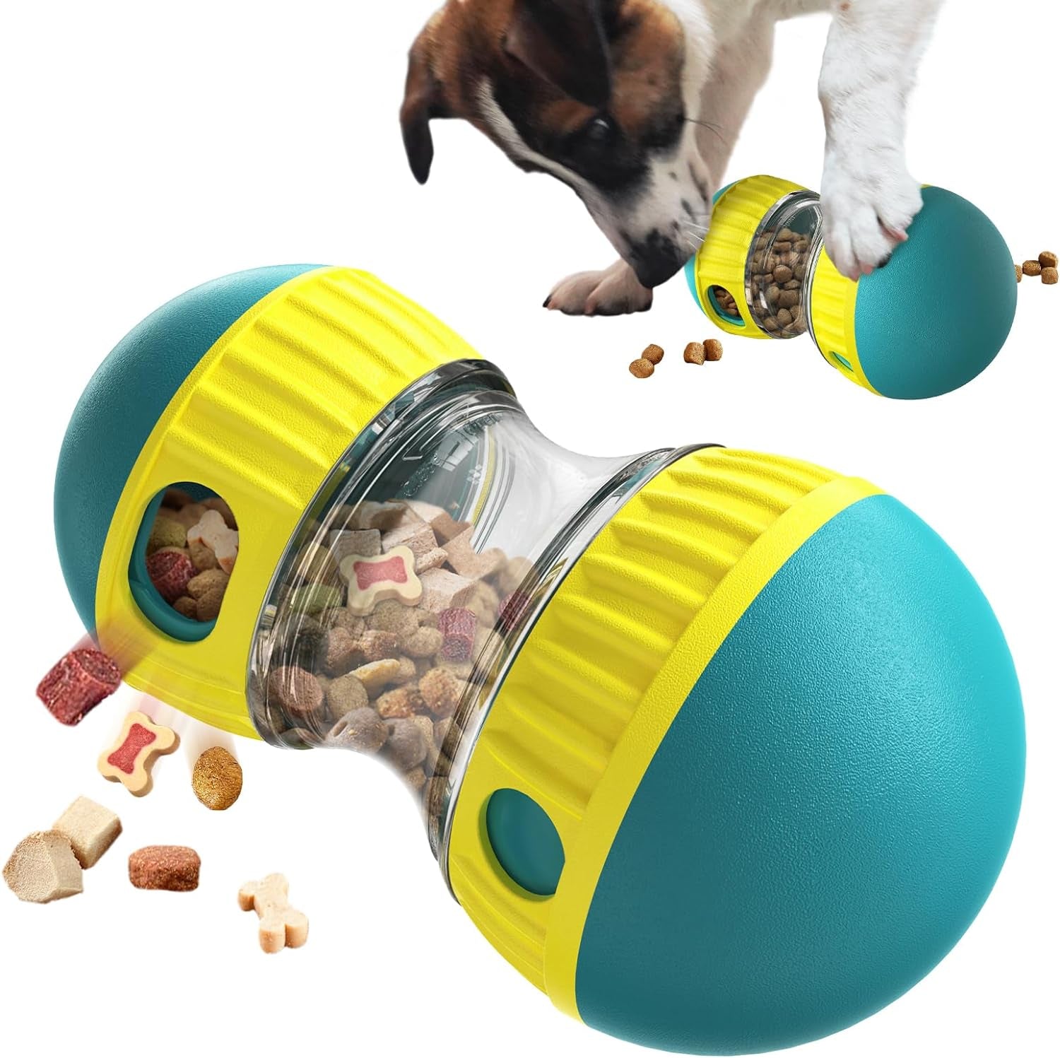 The Roll‑n‑Reward Enrichment Barbell  - Dog Puzzle Toy Adjustable Treat Dispensing Ball Food Dispenser 