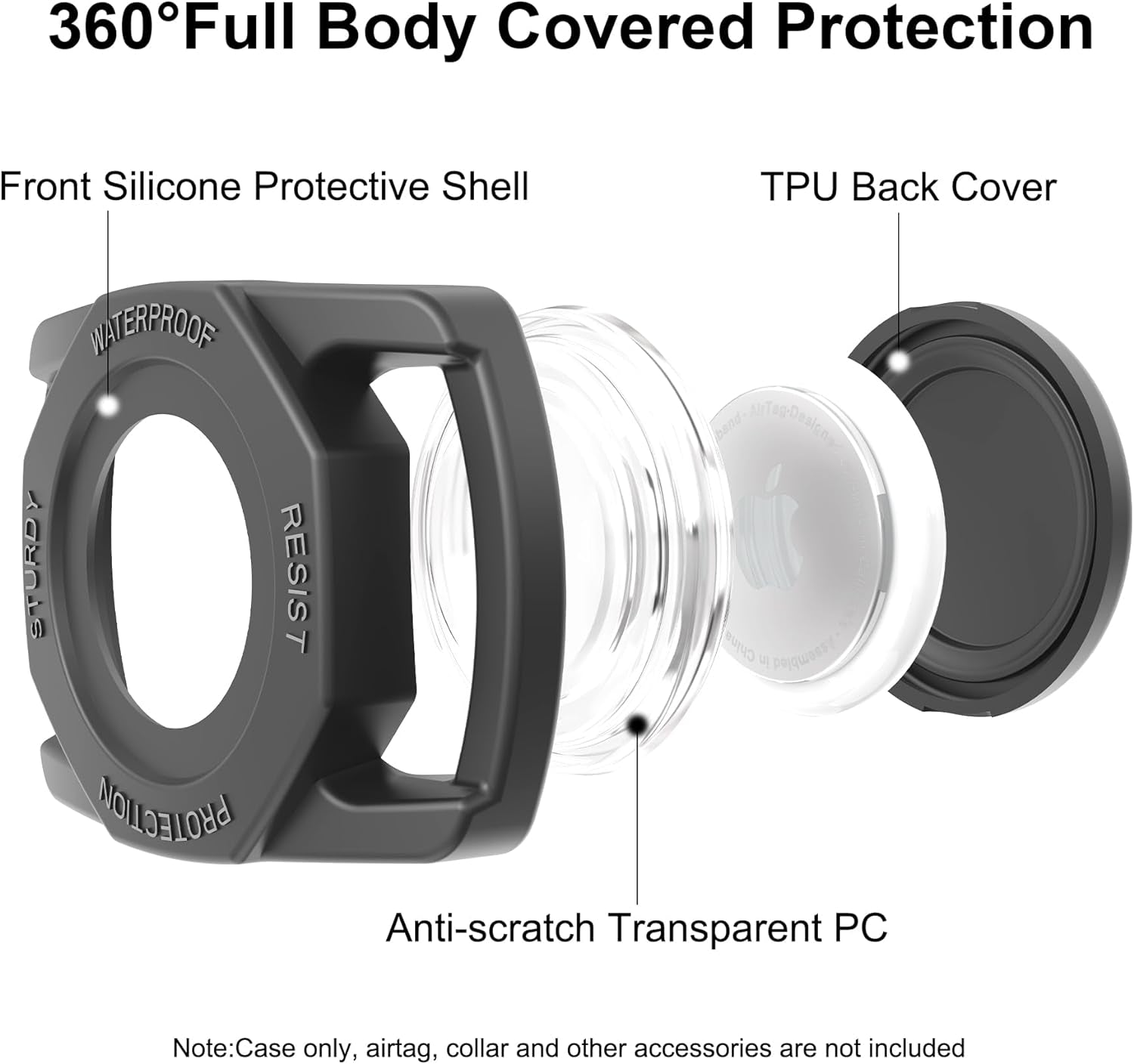 Airtag Holder for Dog Collar, [1 Pack] Waterproof Dog Collar Airtag Holder, Soft Silicone Full-Body Protective Anti-Lost Air Tag Case, Ultra-Durable, Easy Installation, Lightweight, Black