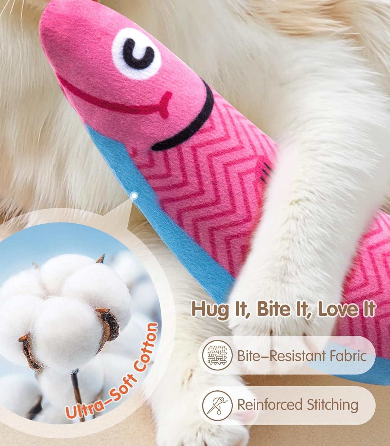 The CrinkleFin Kick Toy - Cat Toys With [5000Mg A+Natural Catnip &Silvervine] [Baby Grade] Soft Chew Kicker Cat Toys for Indoor Cats & Kittens
