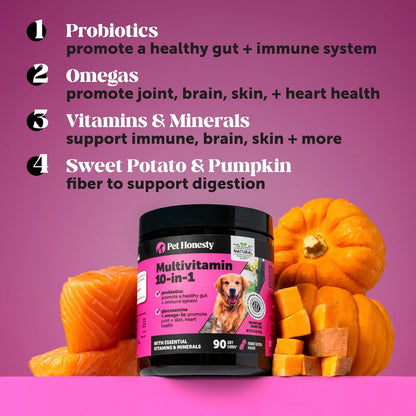 Multivitamin Dog Supplement - Glucosamine Chondroitin for Dogs, Probiotics, Omega Fish Oil, Dog Supplements & Vitamins, Vitamins for Skin and Coat Allergies, (Peanut Butter 90 Ct)
