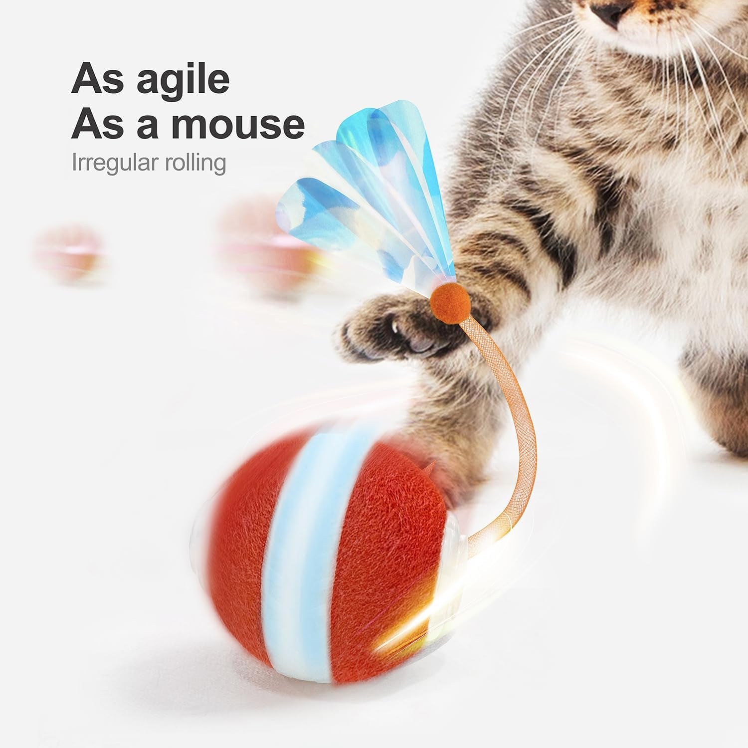 The MeowZoom Chase Orb - Interactive Cat Toys for Indoor Cats, Agile Moving Cat Ball with Elastic Mesh Tail