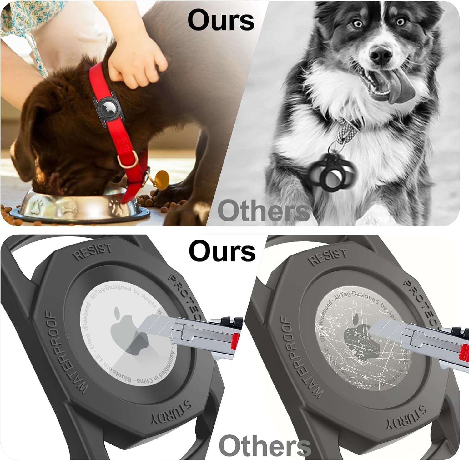 Airtag Holder for Dog Collar, [1 Pack] Waterproof Dog Collar Airtag Holder, Soft Silicone Full-Body Protective Anti-Lost Air Tag Case, Ultra-Durable, Easy Installation, Lightweight, Black