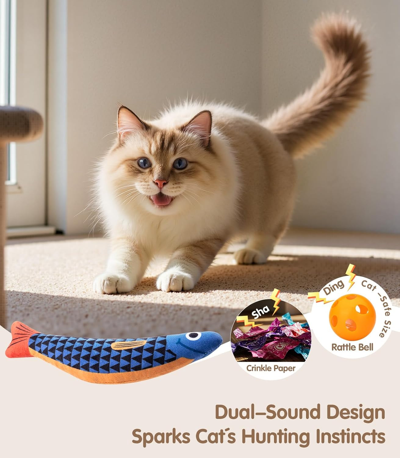 The CrinkleFin Kick Toy - Cat Toys With [5000Mg A+Natural Catnip &Silvervine] [Baby Grade] Soft Chew Kicker Cat Toys for Indoor Cats & Kittens