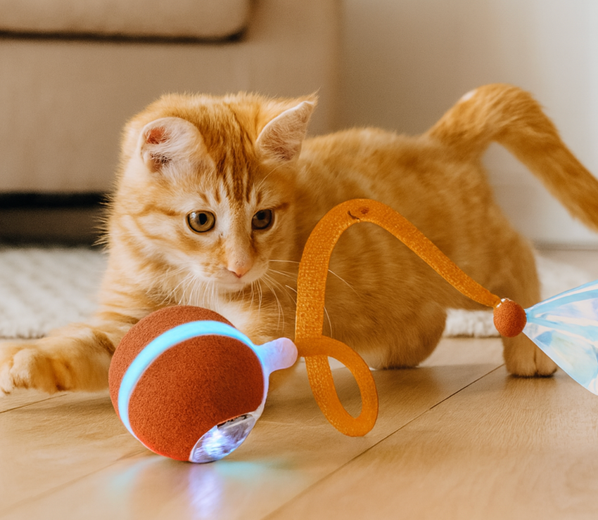 The MeowZoom Chase Orb - Interactive Cat Toys for Indoor Cats, Agile Moving Cat Ball with Elastic Mesh Tail