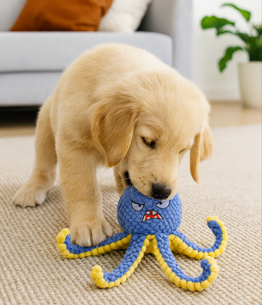 The CrazyKraken Tug Toy  - Interactive Dog Toys Octopus,Durable Automatic Jumping Dog Toy ,Squeaky Moving Tug of War Doggie Toy,Usb Rechargeable