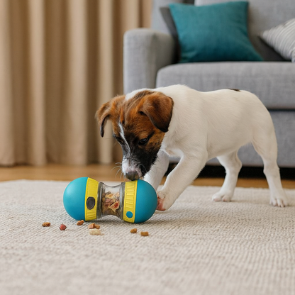 The Roll‑n‑Reward Enrichment Barbell  - Dog Puzzle Toy Adjustable Treat Dispensing Ball Food Dispenser 