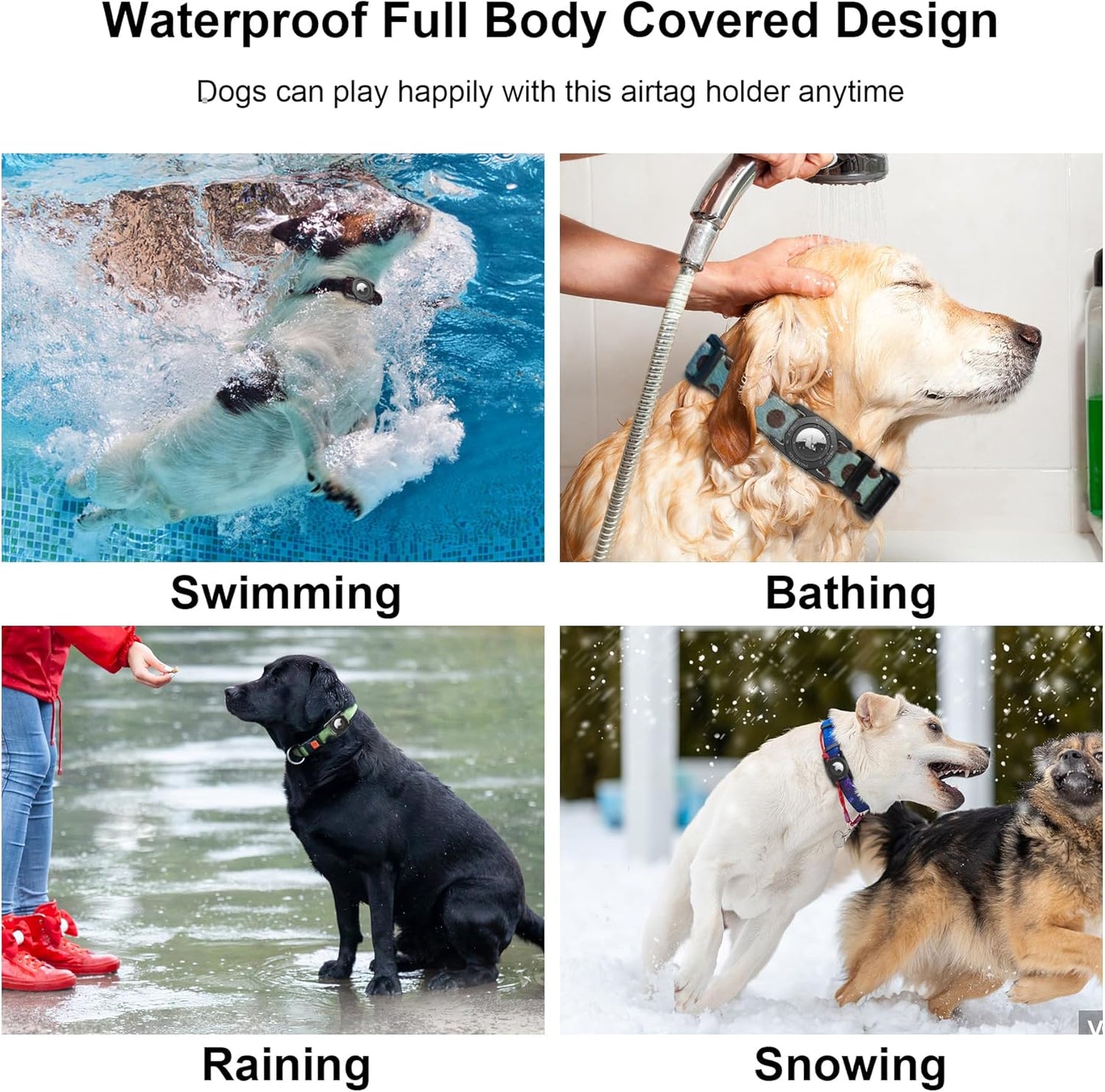 Airtag Holder for Dog Collar, [1 Pack] Waterproof Dog Collar Airtag Holder, Soft Silicone Full-Body Protective Anti-Lost Air Tag Case, Ultra-Durable, Easy Installation, Lightweight, Black