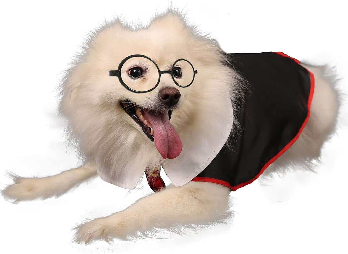 Halloween Costume Pet Wizard Outfit for Dogs and Cats Apparel, Costume, Clothing with Glasses 