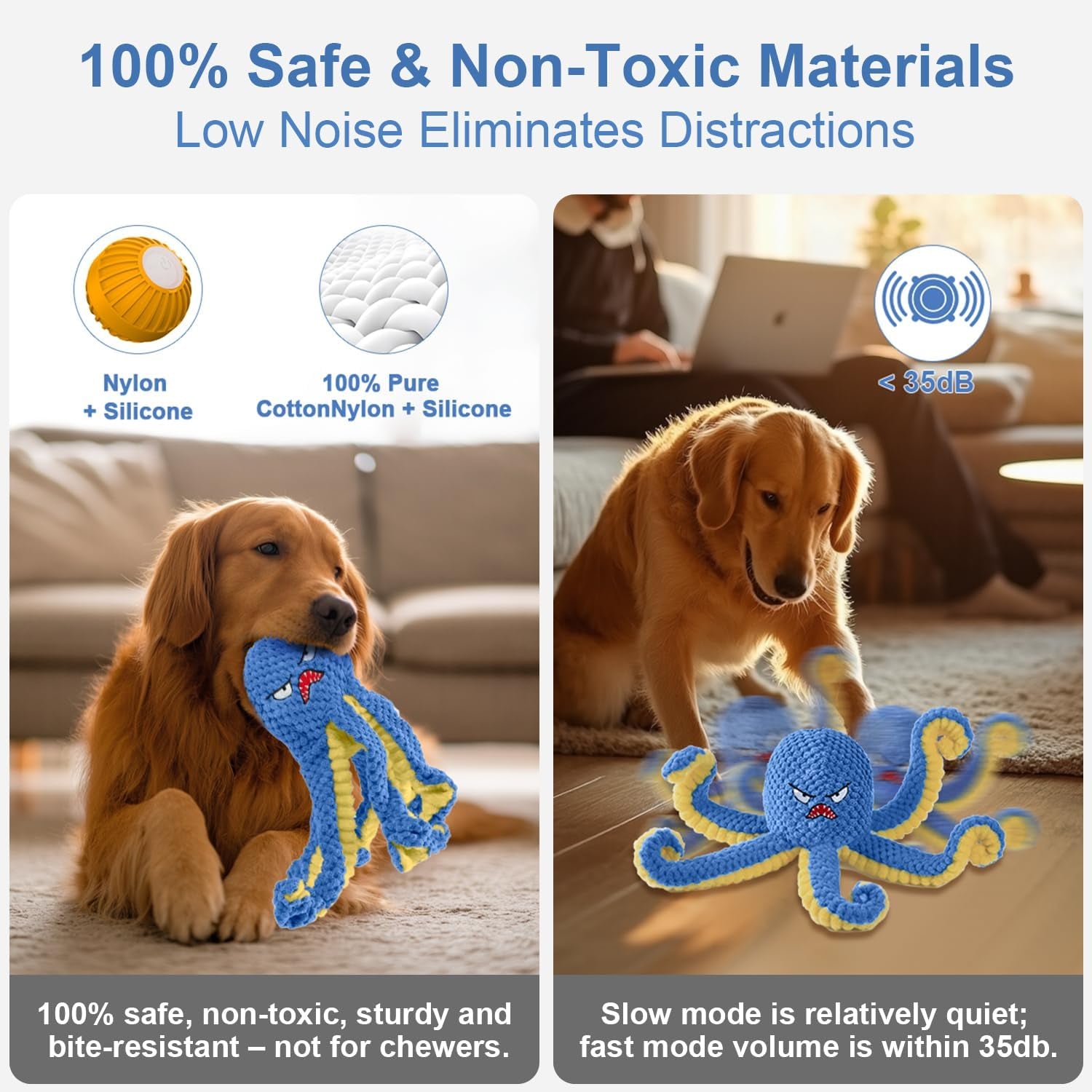 The CrazyKraken Tug Toy  - Interactive Dog Toys Octopus,Durable Automatic Jumping Dog Toy ,Squeaky Moving Tug of War Doggie Toy,Usb Rechargeable