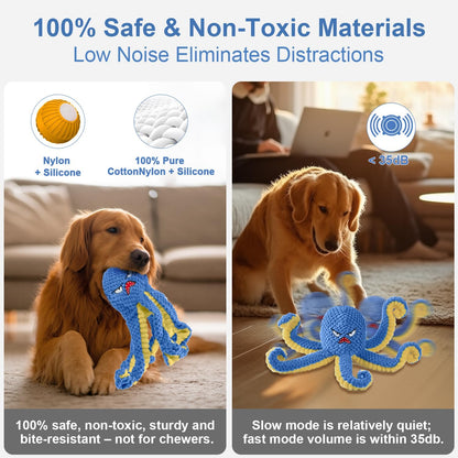 The CrazyKraken Tug Toy  - Interactive Dog Toys Octopus,Durable Automatic Jumping Dog Toy ,Squeaky Moving Tug of War Doggie Toy,Usb Rechargeable