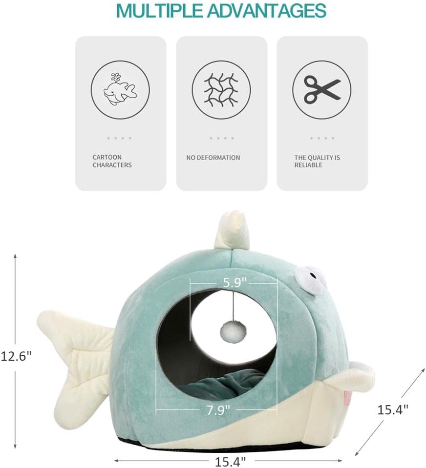 The Dolph-Inn Dream Cave- Cat Beds for Indoor Cats - Cat Bed Cave with Removable Washable Cushioned Pillow, Calming Cozy Soft Dolphin Cat Cave