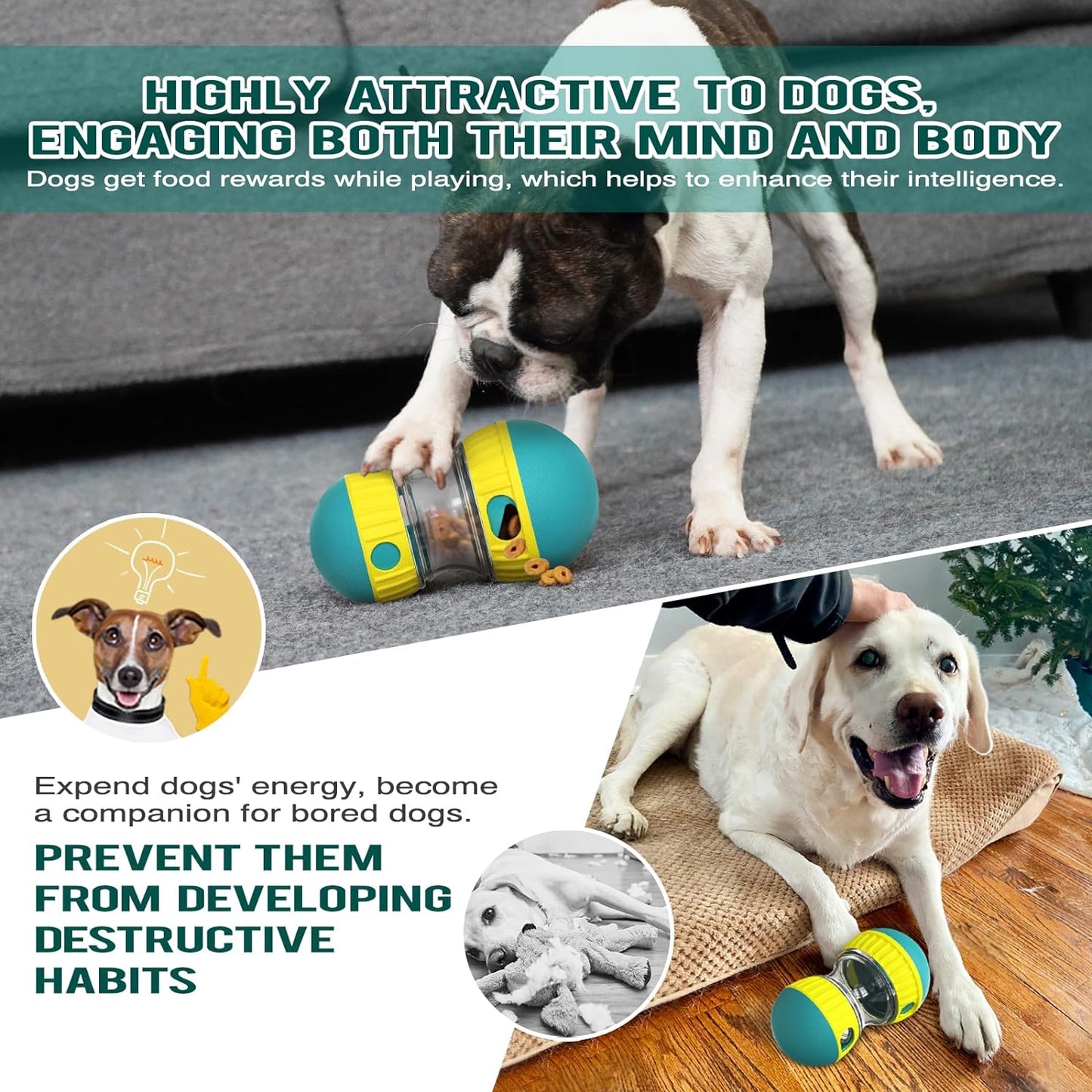 The Roll‑n‑Reward Enrichment Barbell  - Dog Puzzle Toy Adjustable Treat Dispensing Ball Food Dispenser 