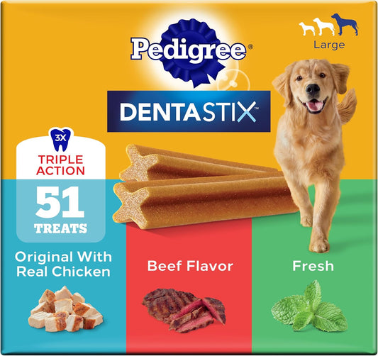 Dentastix Large Dog Treats, Original, Beef & Fresh, 2.73 Lb. Variety Pack (51 Treats Total)