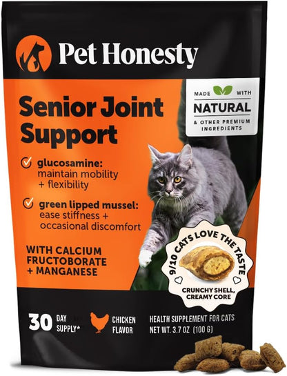 Cat Hip + Joint Health Chews – Crunchy & Creamy Cat Joint Support Supplement - Glucosamine, Chondroitin & Omega-3S – Supports Mobility, Flexibility & Comfort for Indoor & Outdoor Cats (Chicken 30-Day)