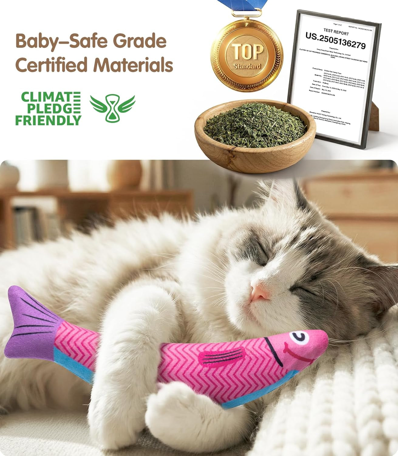 The CrinkleFin Kick Toy - Cat Toys With [5000Mg A+Natural Catnip &Silvervine] [Baby Grade] Soft Chew Kicker Cat Toys for Indoor Cats & Kittens