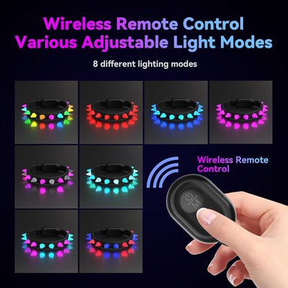 Light up Dog Collar Rechargeable LED Pet Collar with Wireless Remote Control Waterproof Dog Collar for Night Walking Adjustable Pet Safety Necklace for Small Medium Large Dogs(Black)