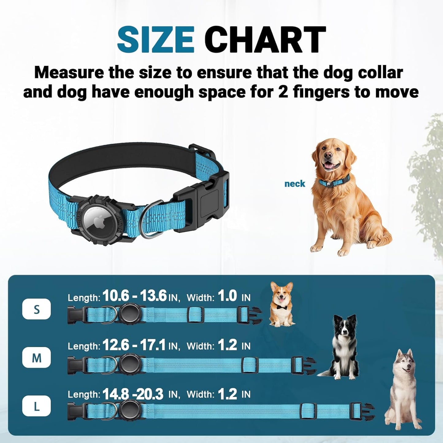 The WagGuard Collar - IP68 Waterproof Heavy Duty Reflective Padded Design with Integrated Airtag Holder for Dogs