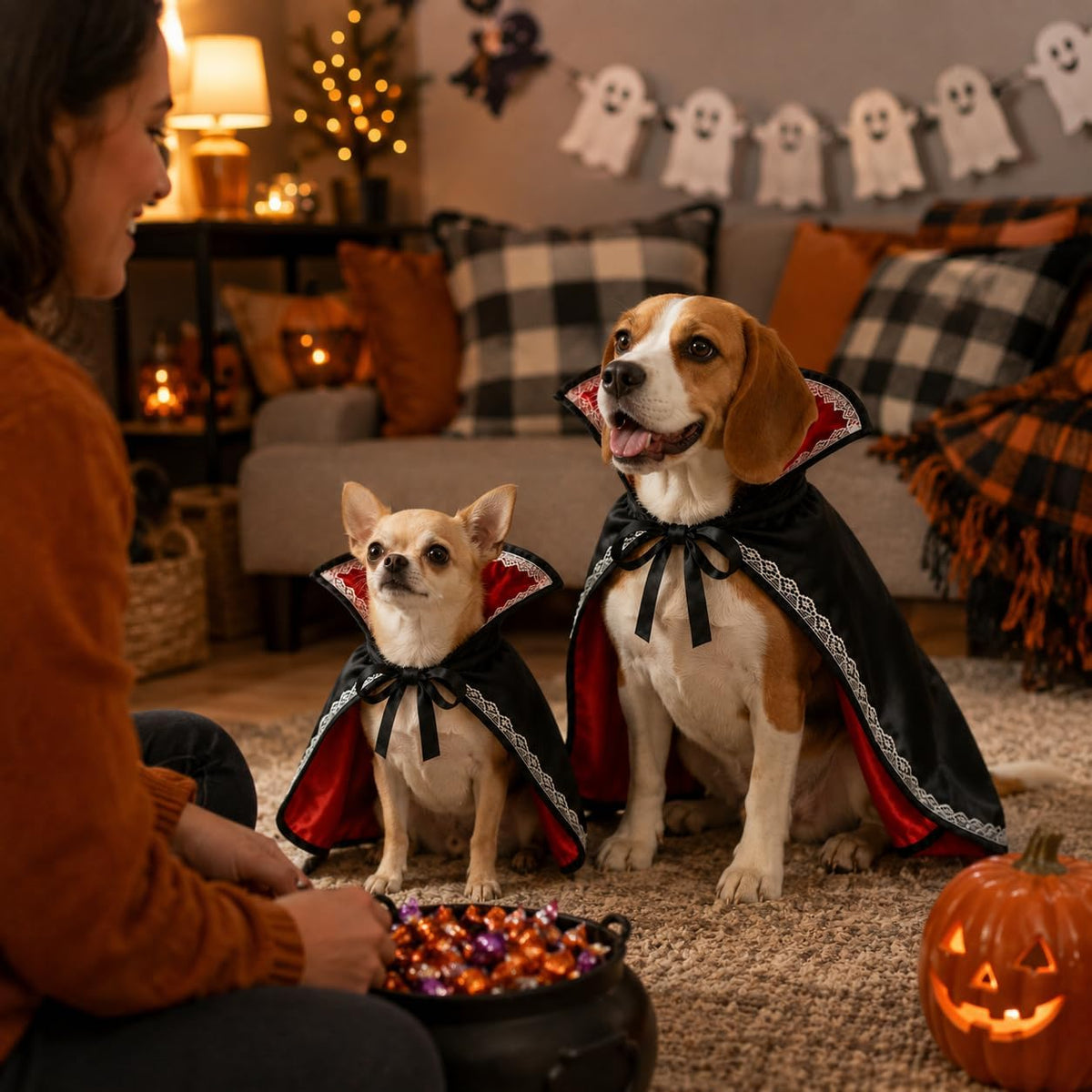 Count Barkula Halloween Vampire Cape Costume for Dogs with Stand-Up Collar, Lace Trim and Adjustable Tie