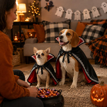Count Barkula Halloween Vampire Cape Costume for Dogs with Stand-Up Collar, Lace Trim and Adjustable Tie