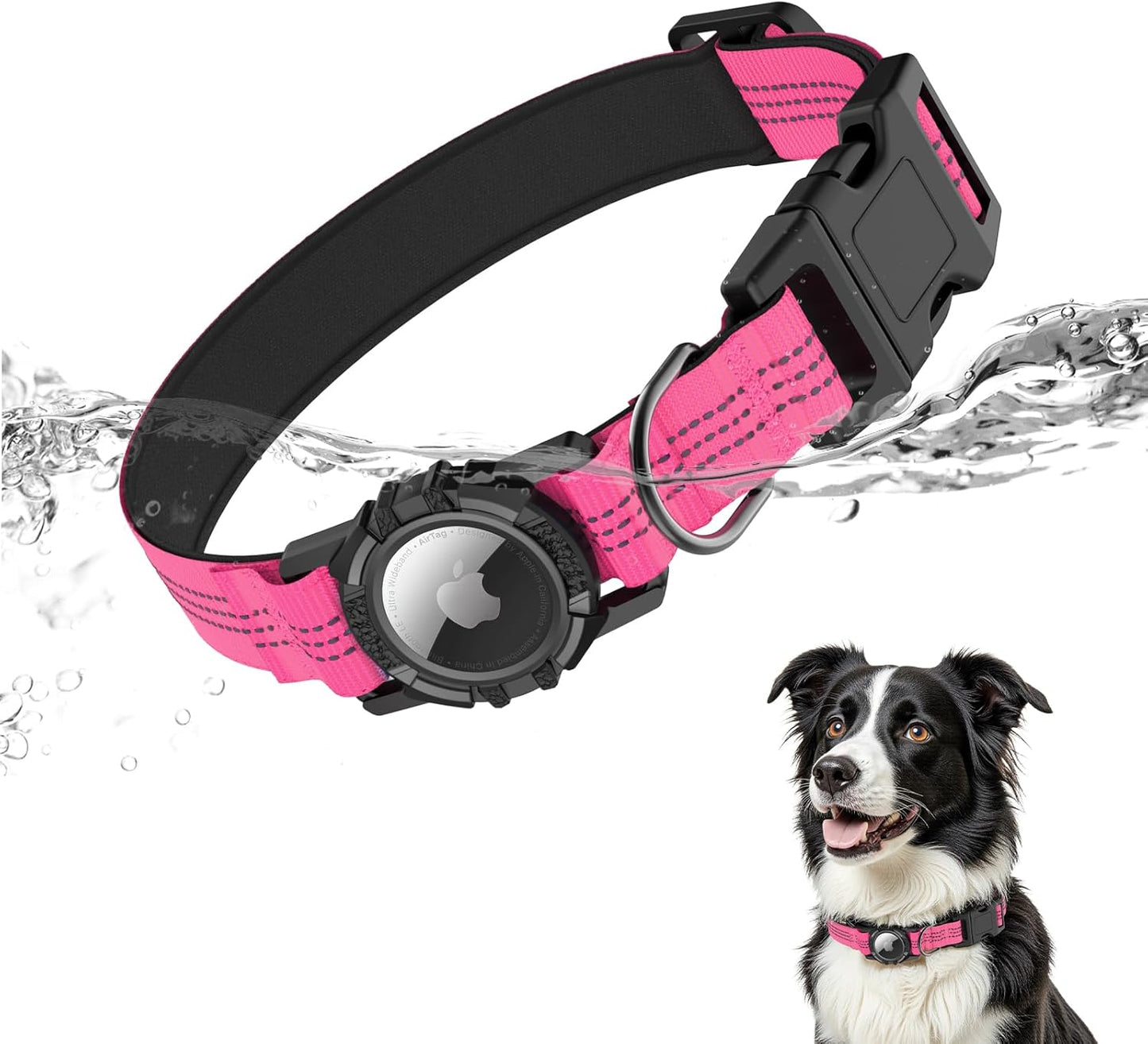 The WagGuard Collar - IP68 Waterproof Heavy Duty Reflective Padded Design with Integrated Airtag Holder for Dogs