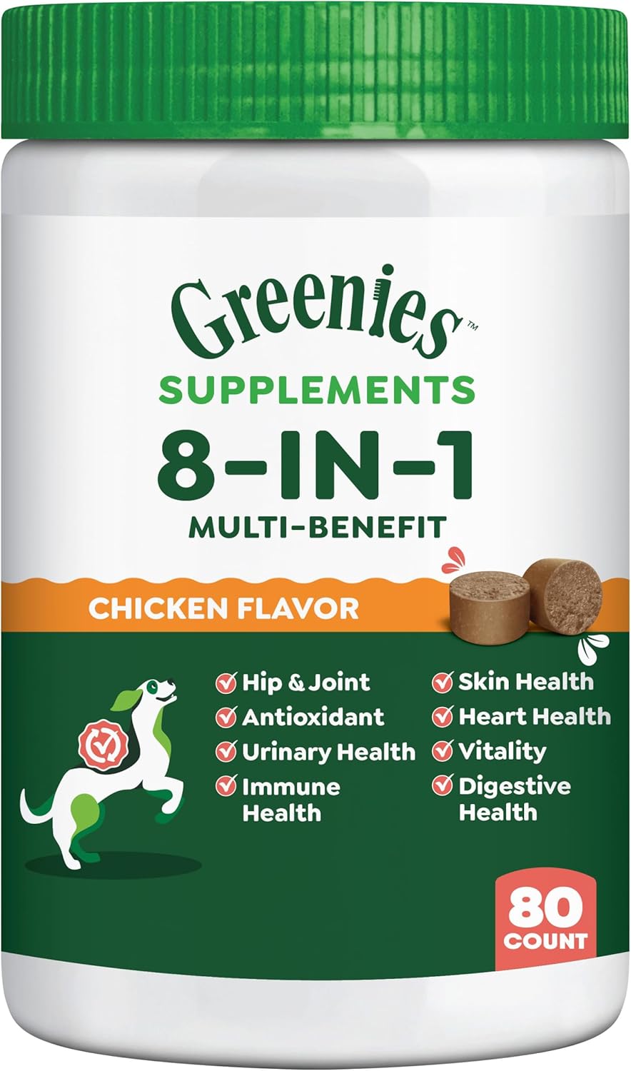 Dog Supplements 8-In-1 Multi-Benefit Dog Vitamins and Supplements Chicken Flavor, 15.5 Oz. Container, 80 Count