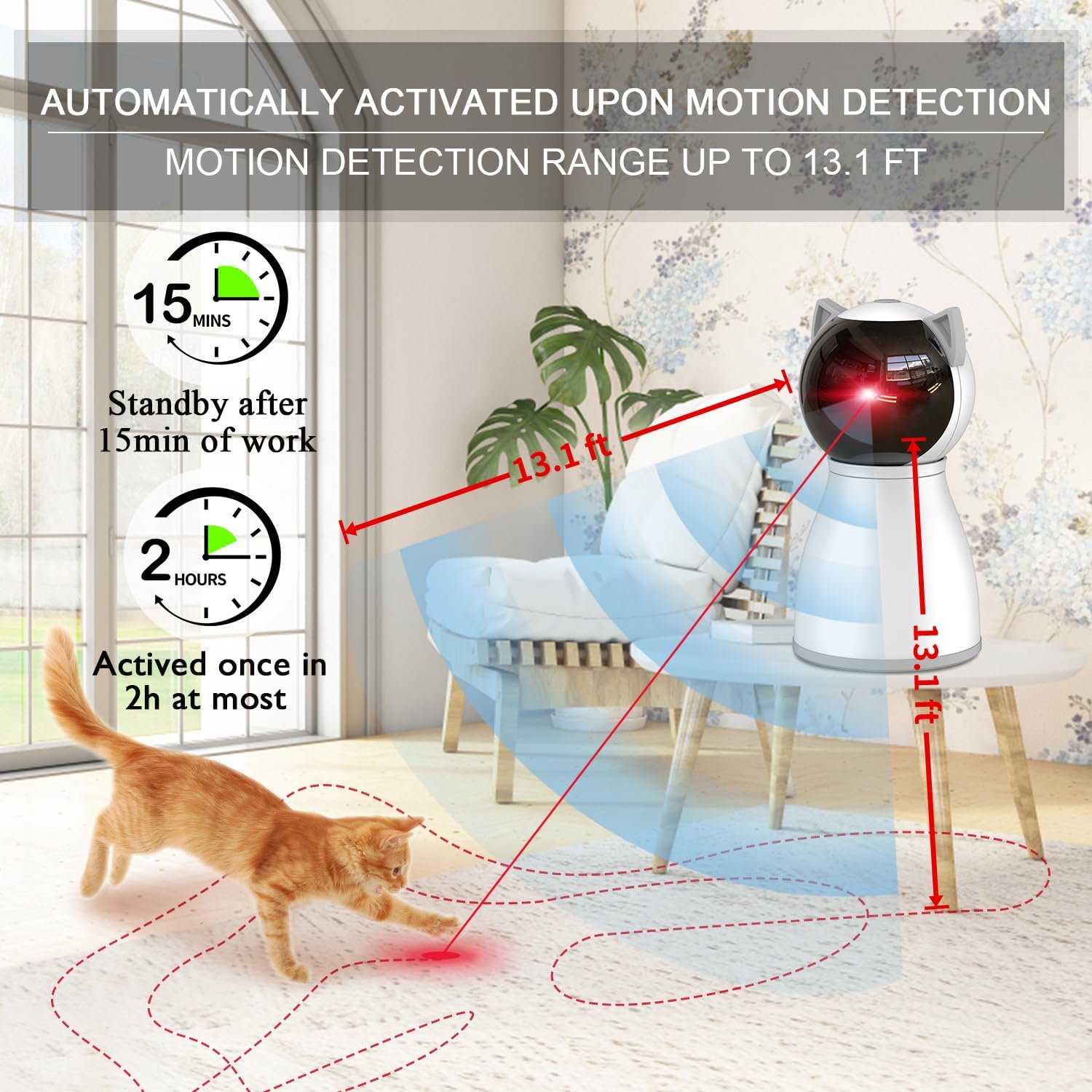 The MeowRay Auto Laser Toy  - Laser Cat Toys for Indoor Cats,Real Random Trajectory Motion Activated Rechargeable Automatic Cat Laser Toy