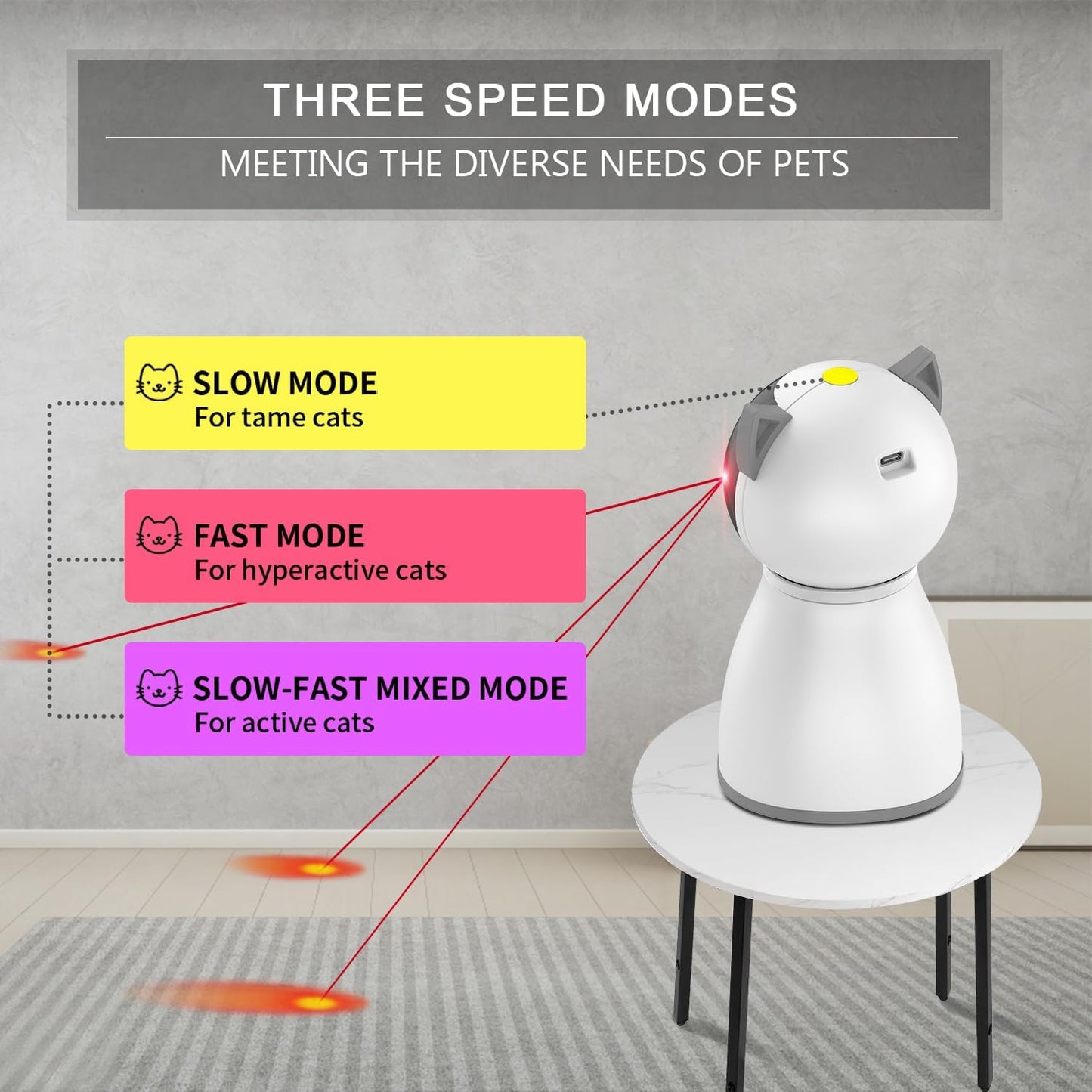 The MeowRay Auto Laser Toy  - Laser Cat Toys for Indoor Cats,Real Random Trajectory Motion Activated Rechargeable Automatic Cat Laser Toy